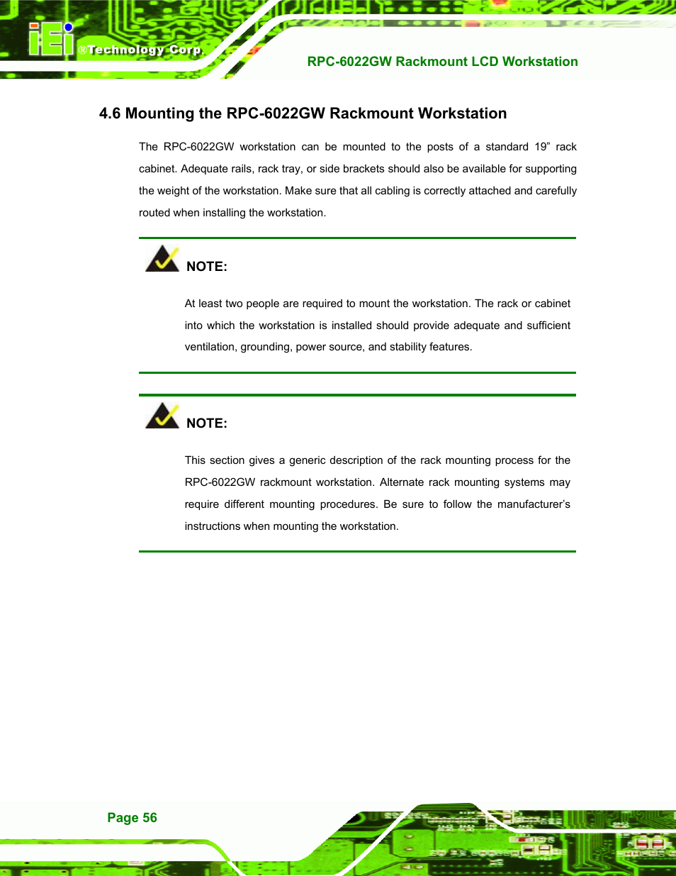 Mounting the rpc-6022gw rackmount workstation, Ounting the, Rpc-6022gw r | Ackmount, Orkstation | IEI Integration RPC-6022G User Manual | Page 56 / 107