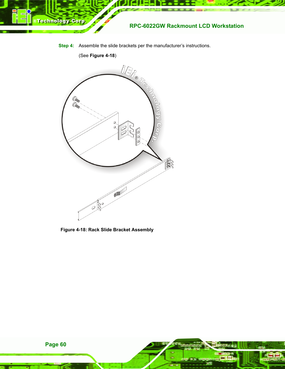 Figure 4-18: rack slide bracket assembly | IEI Integration RPC-6022G User Manual | Page 60 / 107