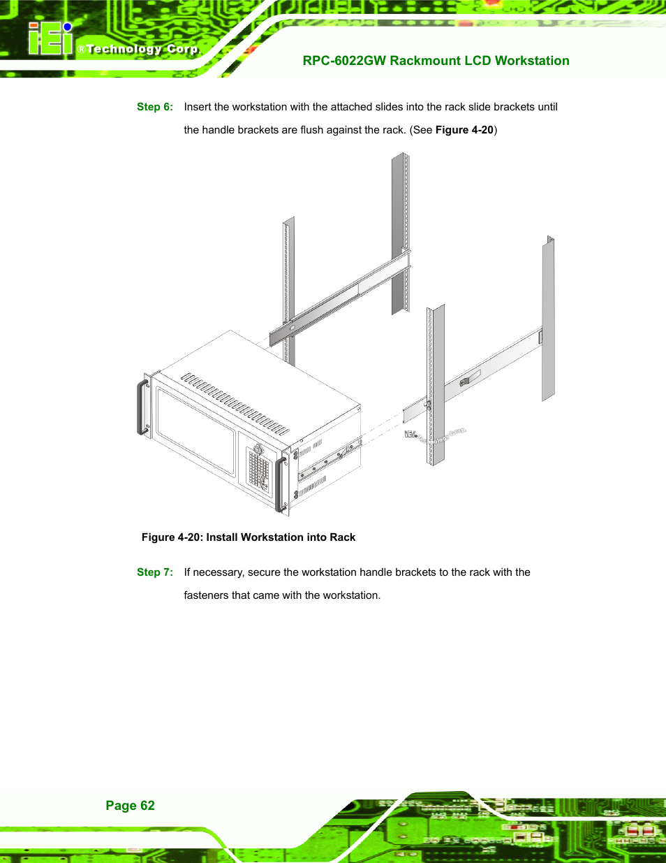 Figure 4-20: install workstation into rack | IEI Integration RPC-6022G User Manual | Page 62 / 107