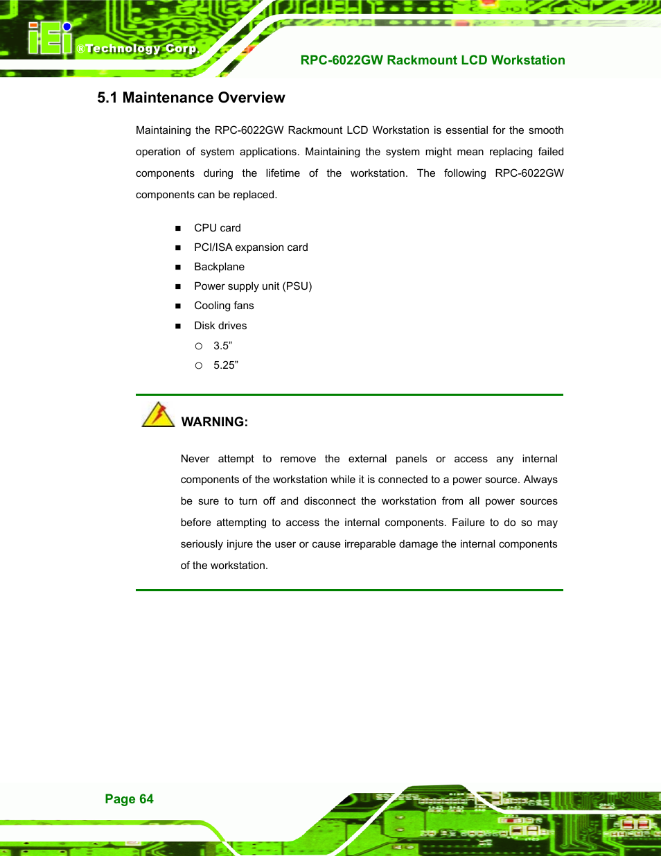 Maintenance overview, Aintenance, Verview | 1 maintenance overview | IEI Integration RPC-6022G User Manual | Page 64 / 107