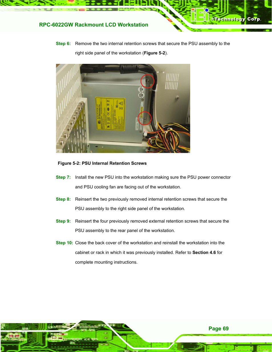 Figure 5-2: psu internal retention screws | IEI Integration RPC-6022G User Manual | Page 69 / 107