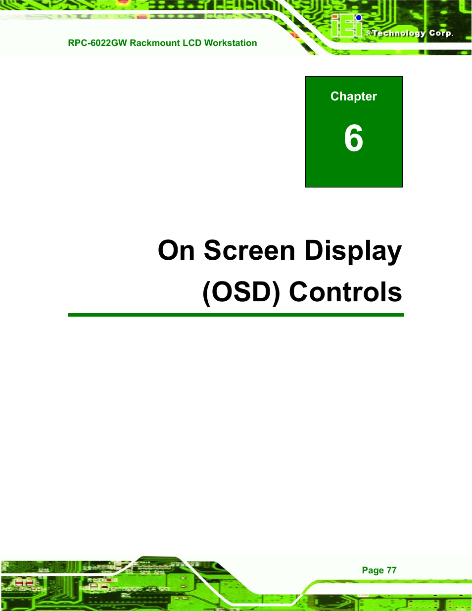 On screen display (osd) controls, 6on screen display (osd) controls | IEI Integration RPC-6022G User Manual | Page 77 / 107