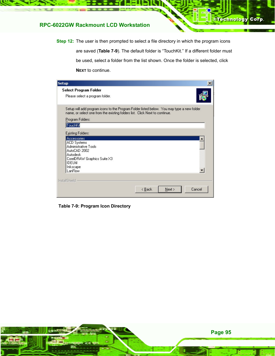 Table 7-9: program icon directory | IEI Integration RPC-6022G User Manual | Page 95 / 107