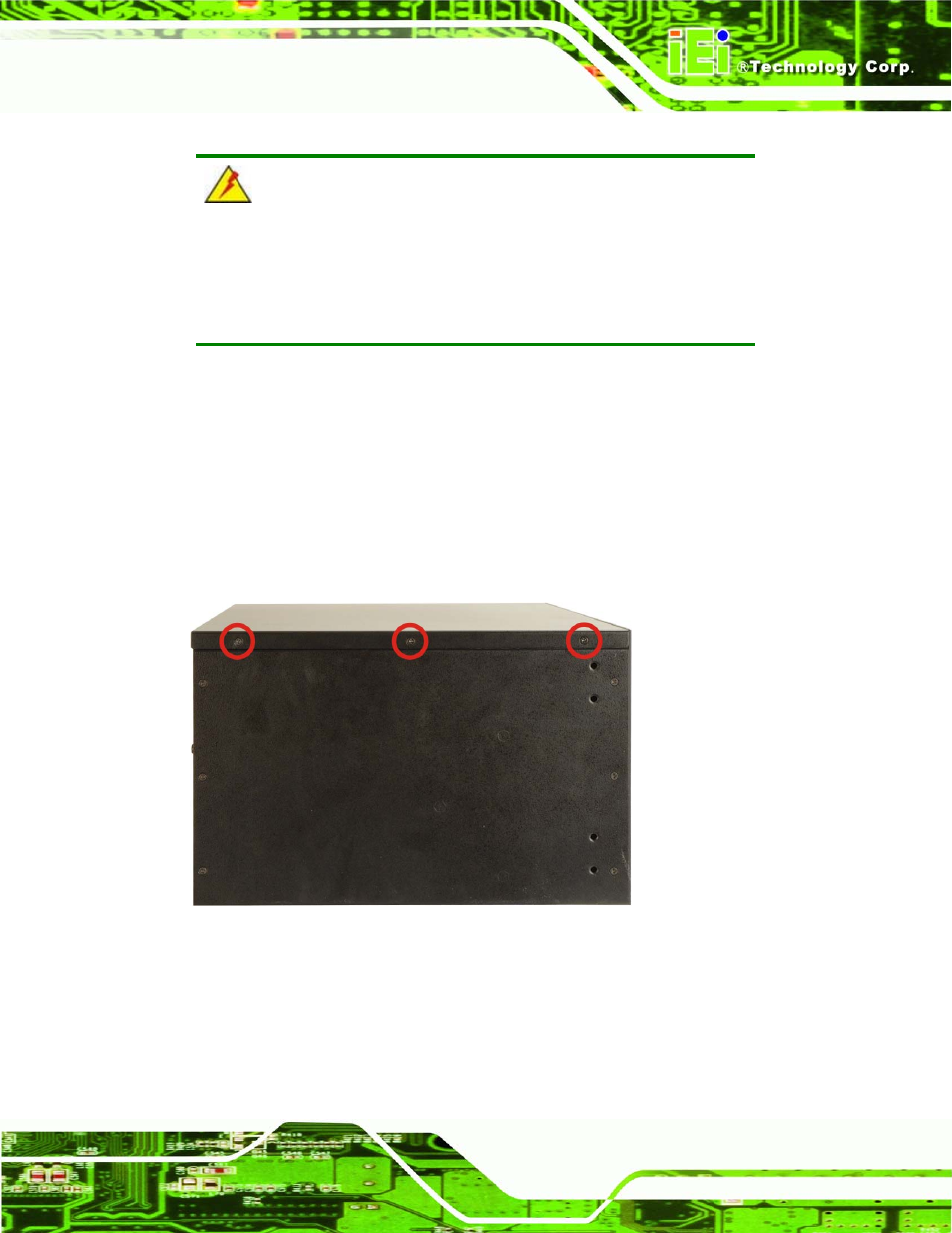 1 remove the top cover, Figure 4-1: top cover retention screws | IEI Integration RPC-6106_6108 User Manual | Page 33 / 85