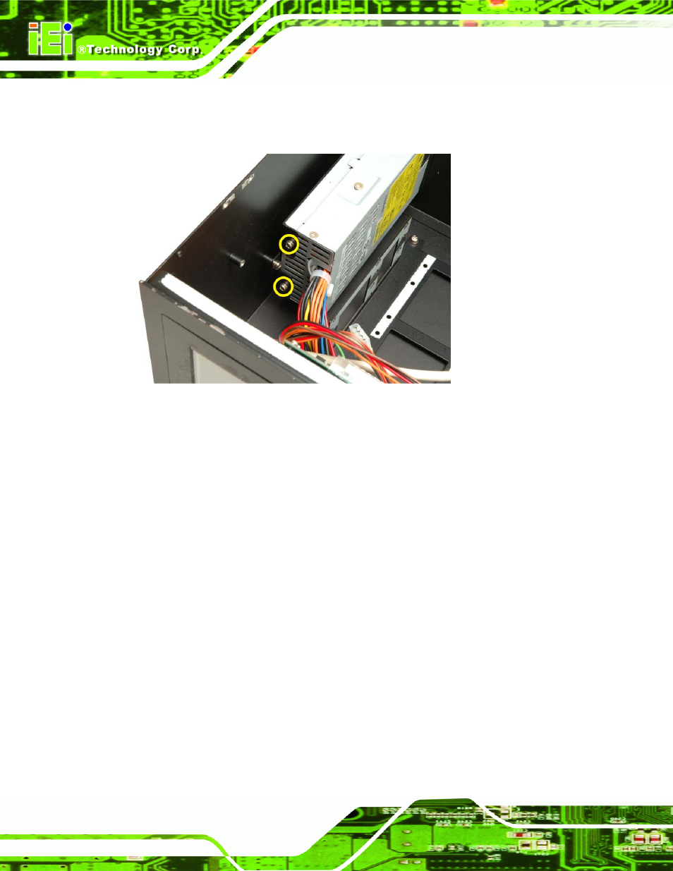 6 system fan replacement, Ystem, Eplacement | Figure 5-2: psu internal retention screws | IEI Integration RPC-6106_6108 User Manual | Page 54 / 85