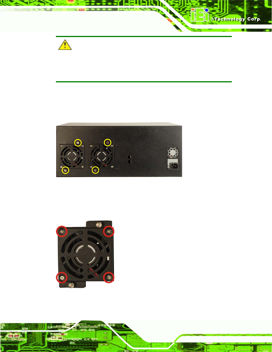 Figure 5-3: system fan retention thumbscrews, Figure 5-4: system fan bracket retention screws | IEI Integration RPC-6106_6108 User Manual | Page 55 / 85