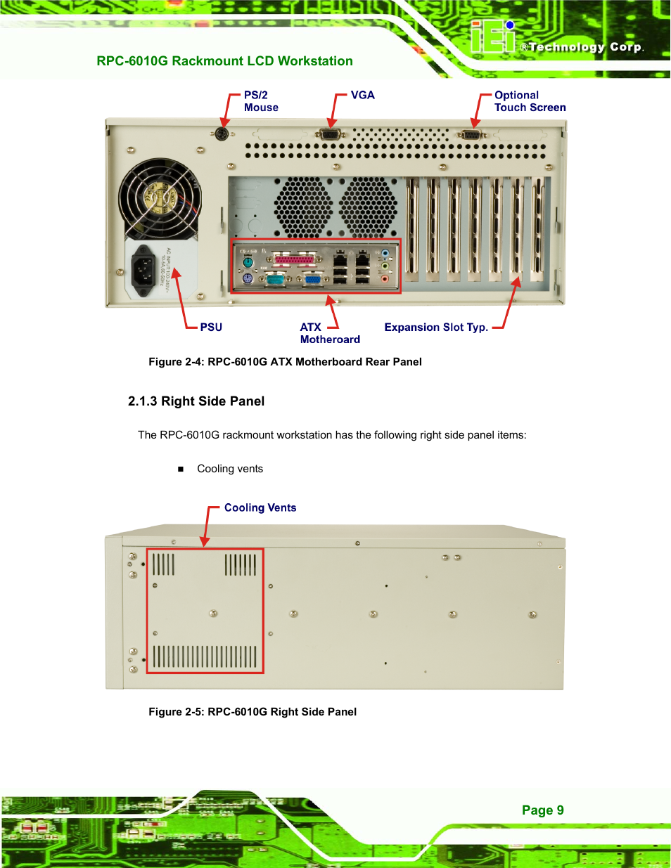 Right side panel, 3 right side panel, Figure 2-4: rpc-6010g atx motherboard rear panel | Figure 2-5: rpc-6010g right side panel | IEI Integration RPC-6010G User Manual | Page 19 / 99
