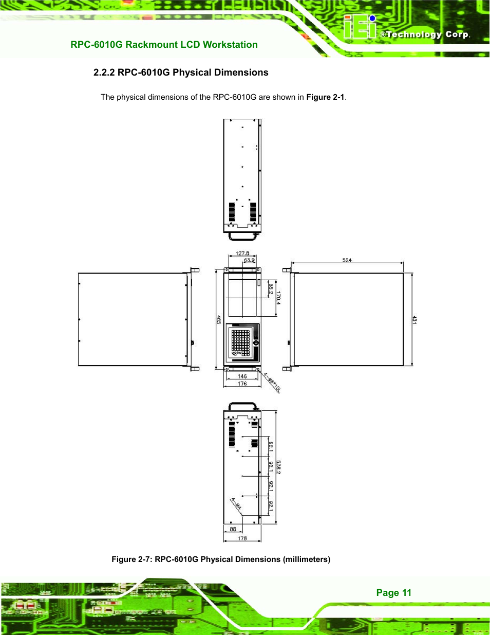 Rpc-6010g physical dimensions, 2 rpc-6010g physical dimensions, Figure 2-7: rpc-6010g physical dimensions | IEI Integration RPC-6010G User Manual | Page 21 / 99