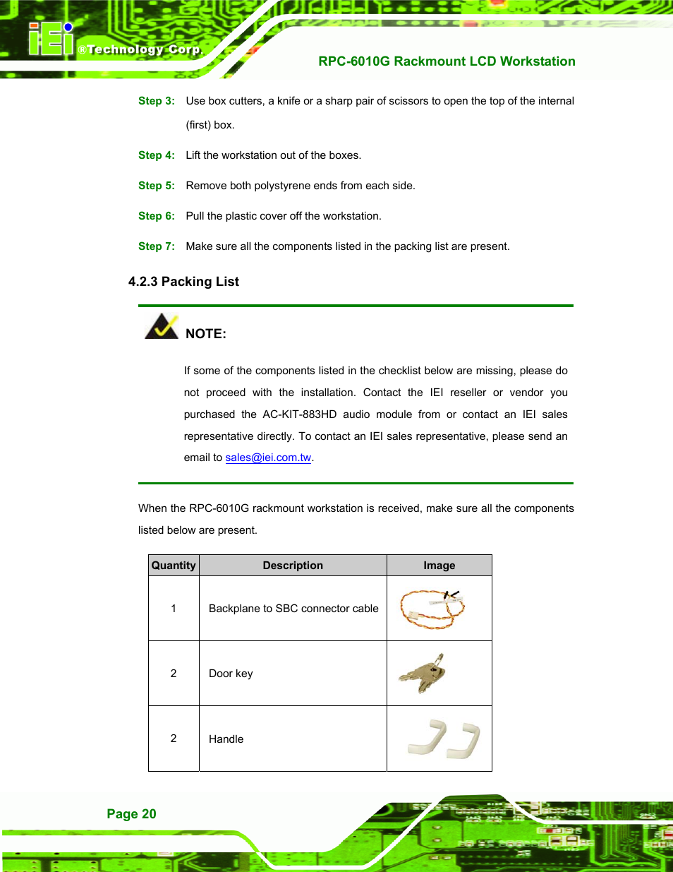 Packing list, 3 packing list | IEI Integration RPC-6010G User Manual | Page 30 / 99