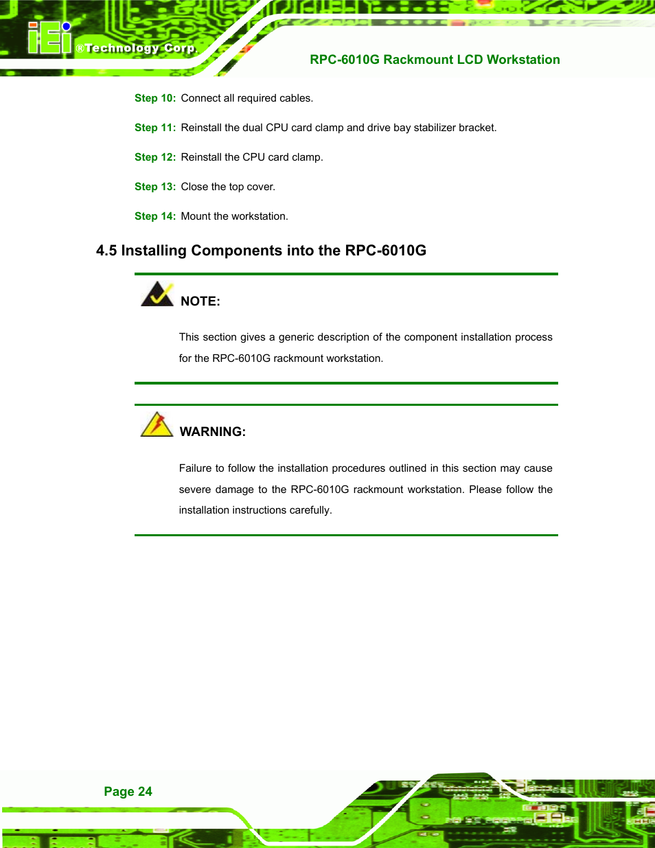 Installing components into the rpc-6010g, Nstalling, Omponents into the | Rpc-6010g | IEI Integration RPC-6010G User Manual | Page 34 / 99