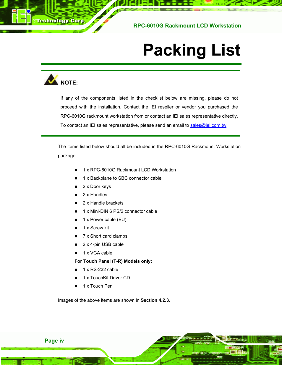 Packing list | IEI Integration RPC-6010G User Manual | Page 4 / 99