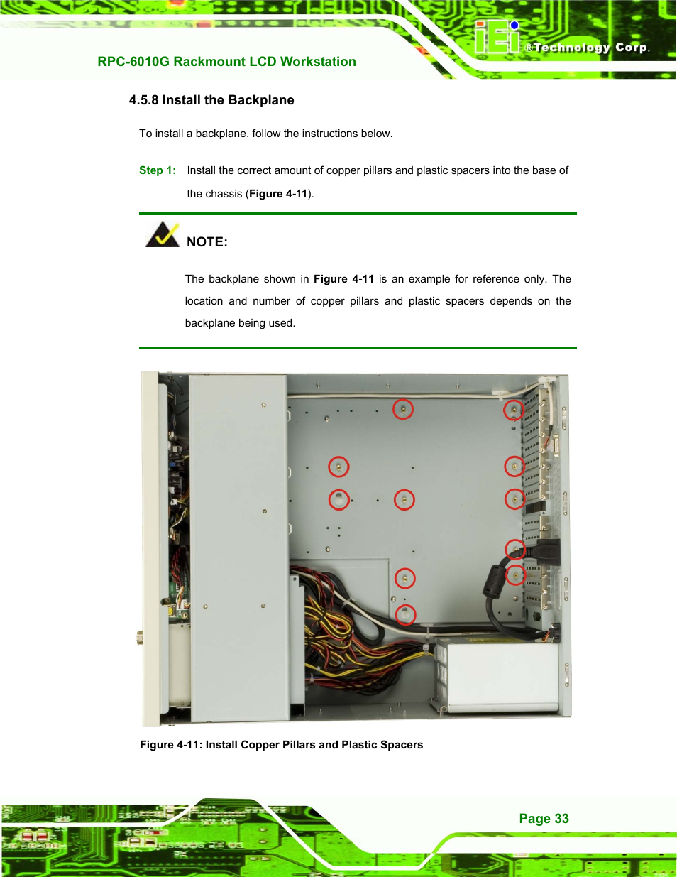 Install the backplane, 8 install the backplane | IEI Integration RPC-6010G User Manual | Page 43 / 99
