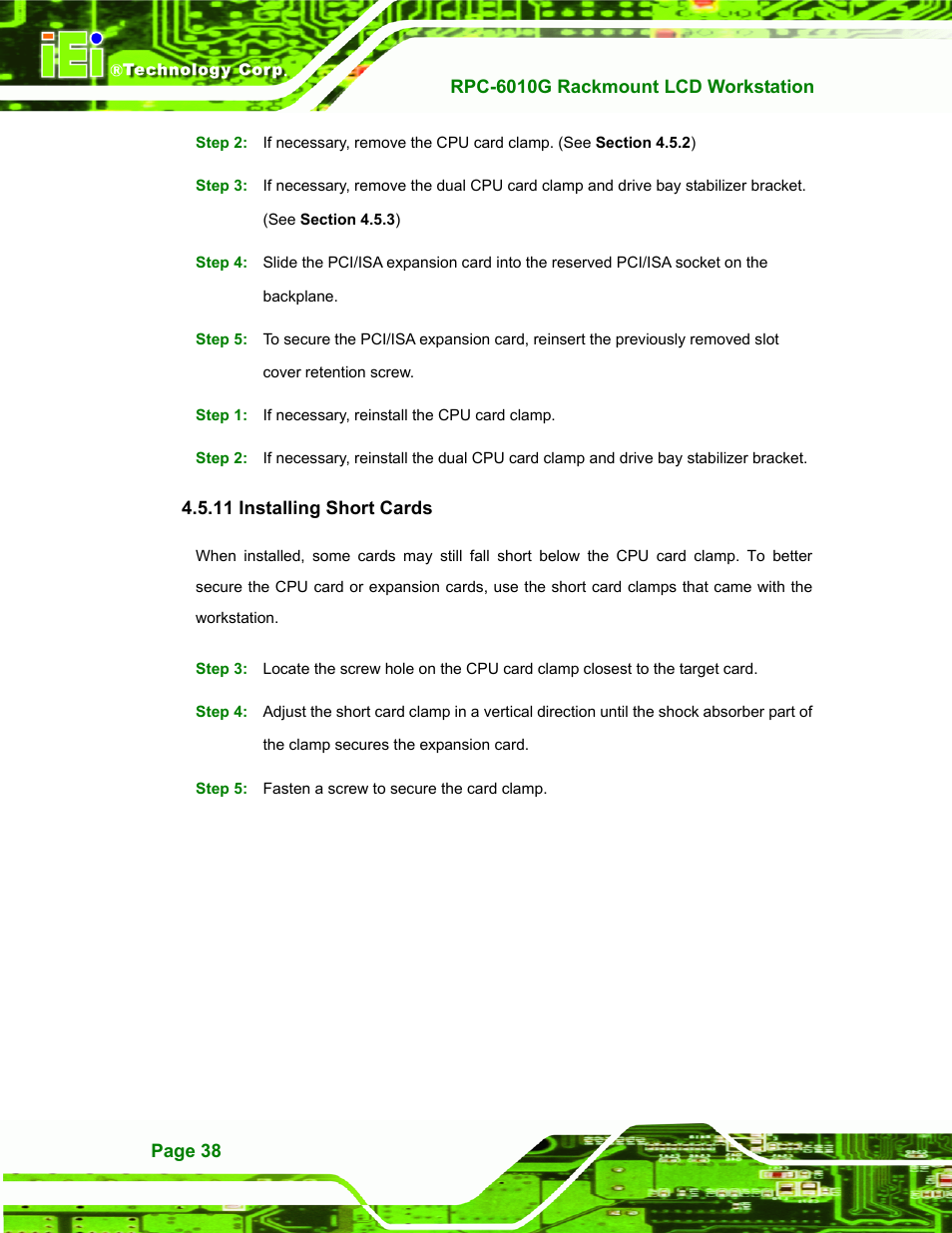 Installing short cards, 11 installing short cards | IEI Integration RPC-6010G User Manual | Page 48 / 99