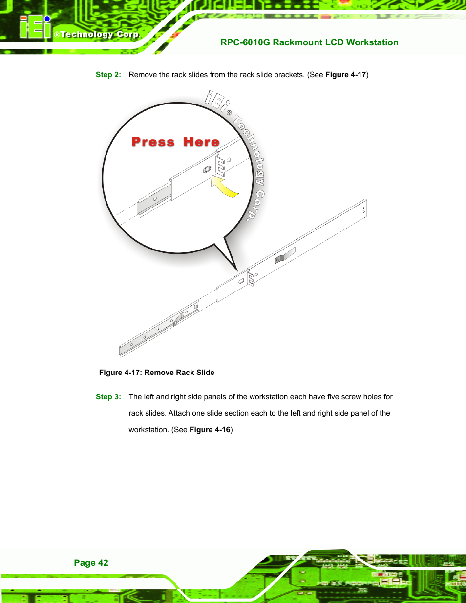 Figure 4-17: remove rack slide | IEI Integration RPC-6010G User Manual | Page 52 / 99