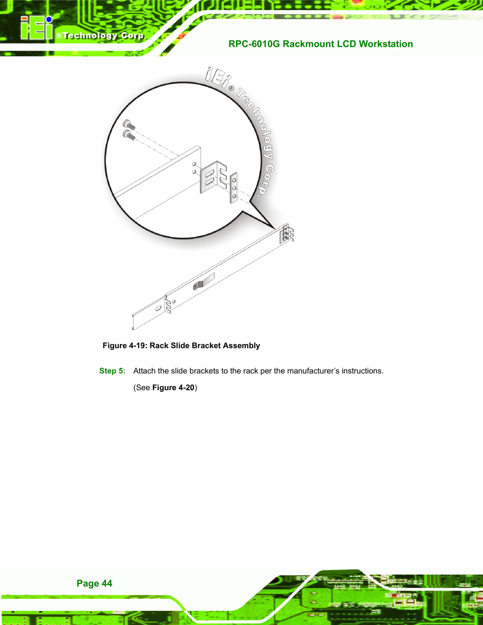 Figure 4-19: rack slide bracket assembly | IEI Integration RPC-6010G User Manual | Page 54 / 99