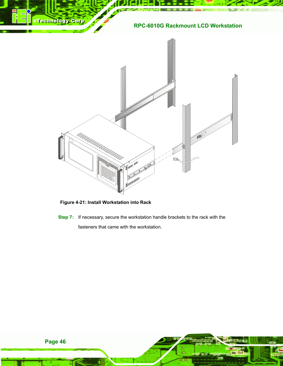 Figure 4-21: install workstation into rack | IEI Integration RPC-6010G User Manual | Page 56 / 99