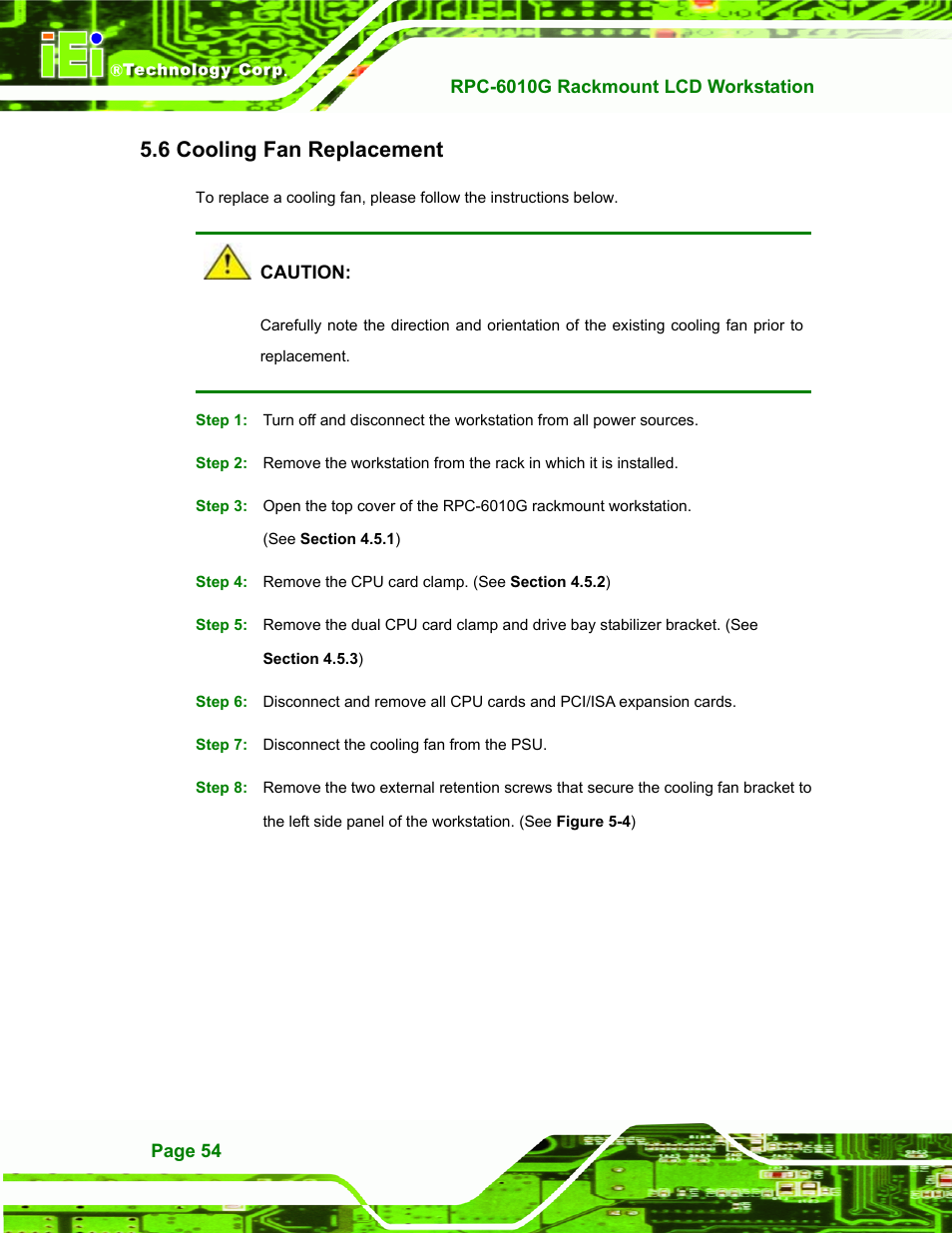 Cooling fan replacement, Ooling, Eplacement | 6 cooling fan replacement | IEI Integration RPC-6010G User Manual | Page 64 / 99