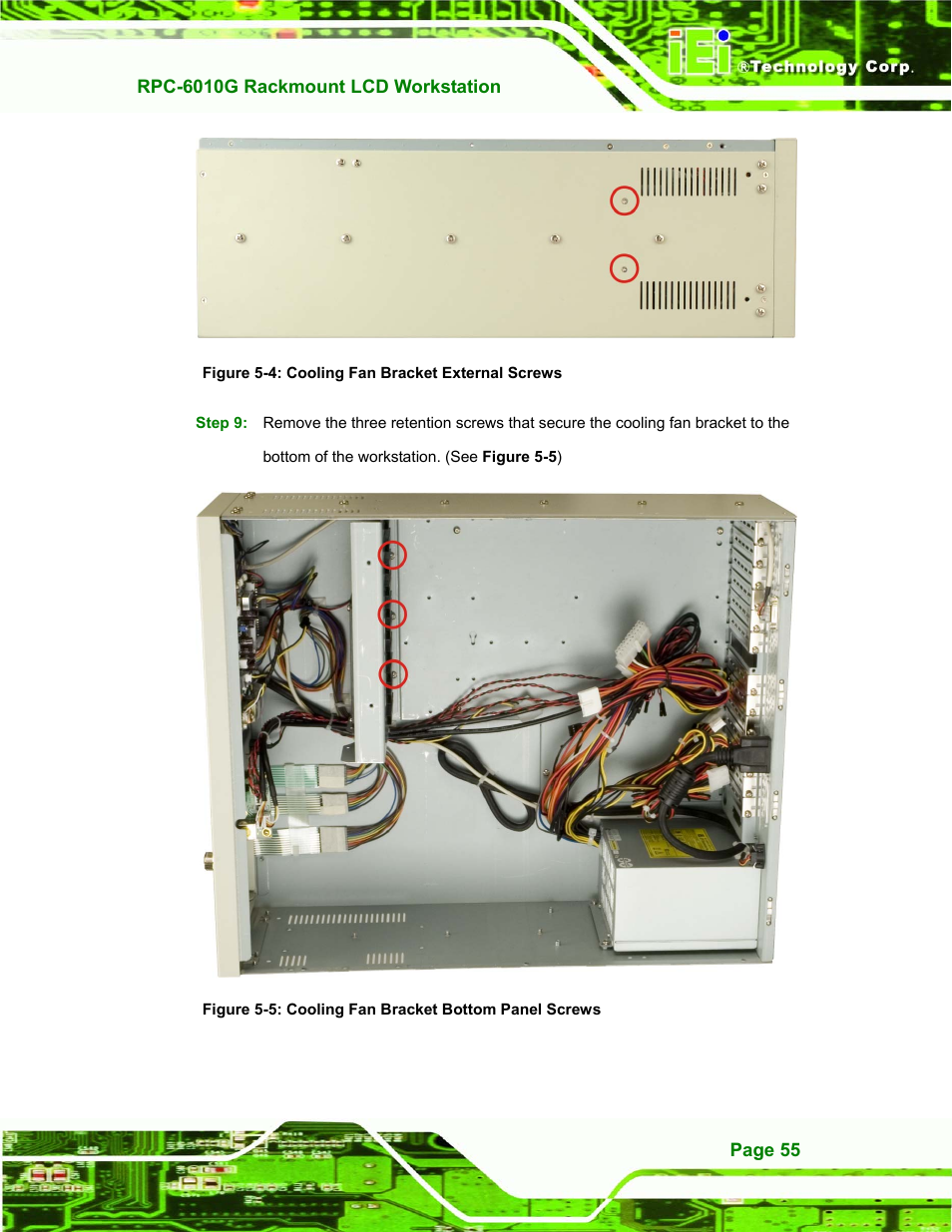 Figure 5-4: cooling fan bracket external screws | IEI Integration RPC-6010G User Manual | Page 65 / 99