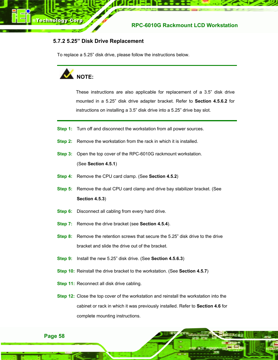 25” disk drive replacement, 2 5.25” disk drive replacement | IEI Integration RPC-6010G User Manual | Page 68 / 99