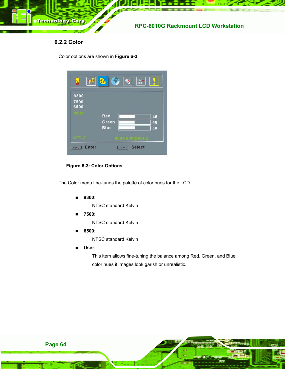 Color, 2 color, Figure 6-3: color options | IEI Integration RPC-6010G User Manual | Page 74 / 99