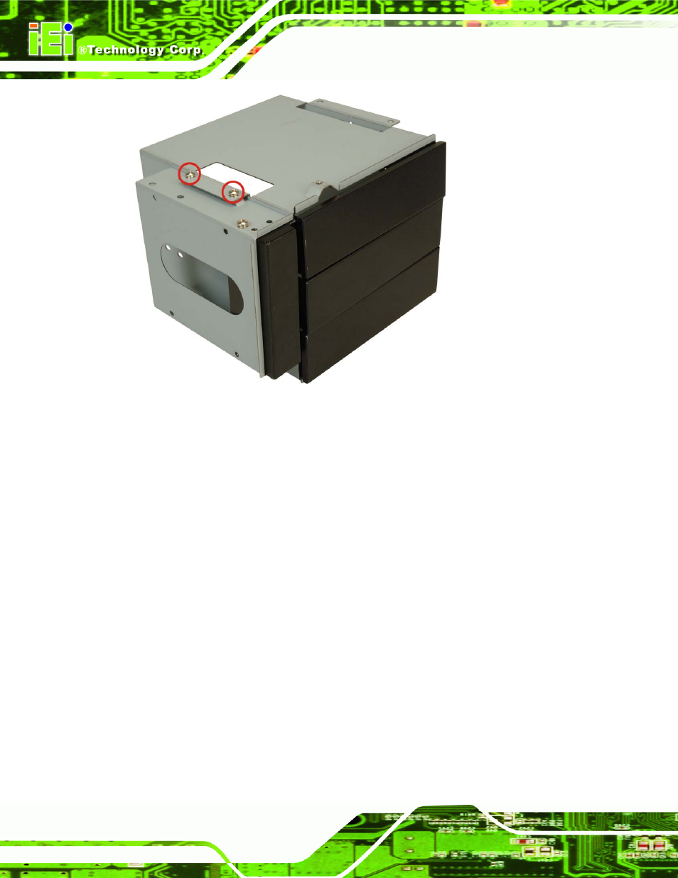 6 install drives, 1 5.25” disk drive, Figure 4-6: 3.5” drive bracket retention screws | IEI Integration EC-1040G User Manual | Page 40 / 85