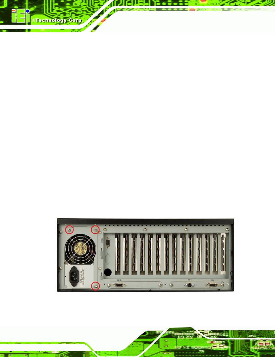 5 psu replacement, Eplacement, Figure 5-1: psu external retention screws | IEI Integration EC-1040G User Manual | Page 62 / 85