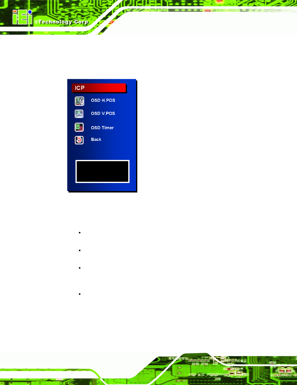 7 osd menu, Figure 6-6: osd menu | IEI Integration EC-1040G User Manual | Page 76 / 85