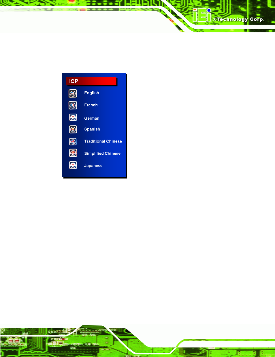 8 language menu, Figure 6-7: language menu | IEI Integration EC-1040G User Manual | Page 77 / 85