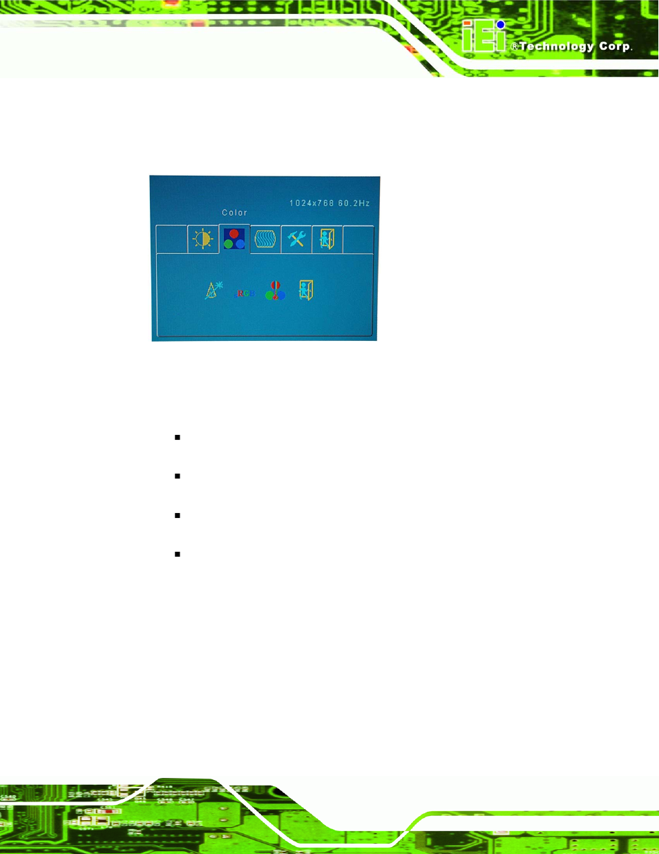 4 color menu, Figure 4-3: color menu | IEI Integration LKM_Series User Manual | Page 59 / 81