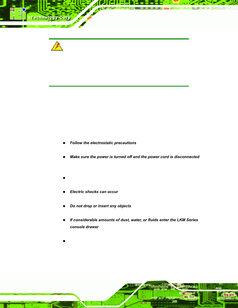 A.1 safety precautions, A.1.1 general safety precautions, A.1 s | Afety, Recautions | IEI Integration LKM_Series User Manual | Page 70 / 81