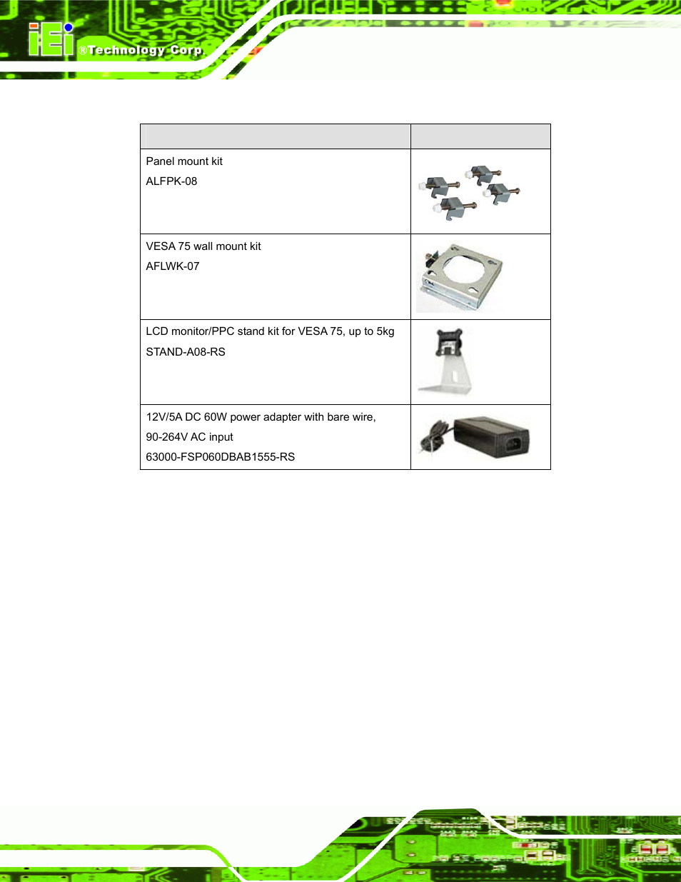 4 optional items, Ptional, Tems | Table 3-2: optional items | IEI Integration IOVU-572M User Manual | Page 21 / 53
