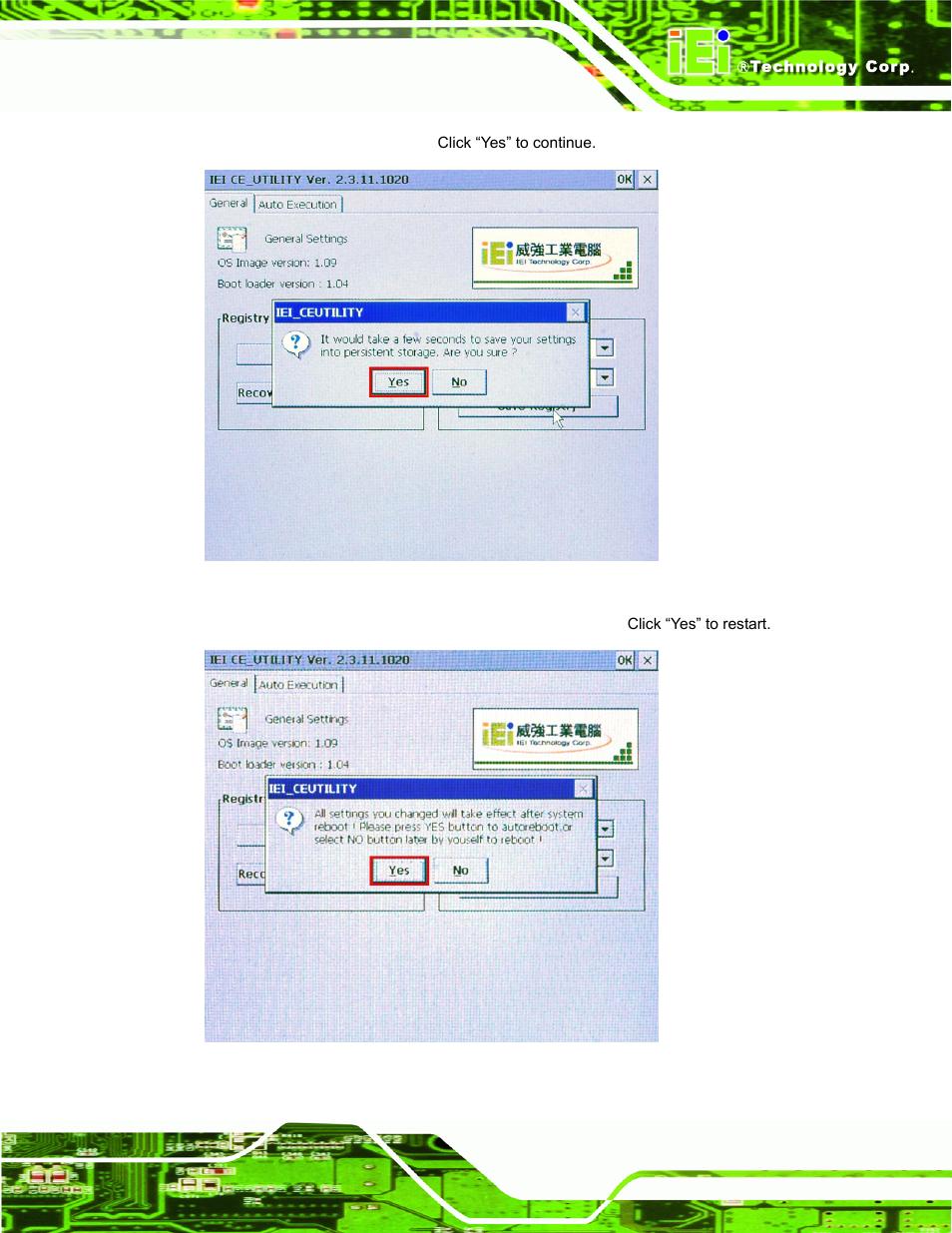 Figure4-7: confirmation window, Figure4-8: restart | IEI Integration IOVU-572M User Manual | Page 28 / 53