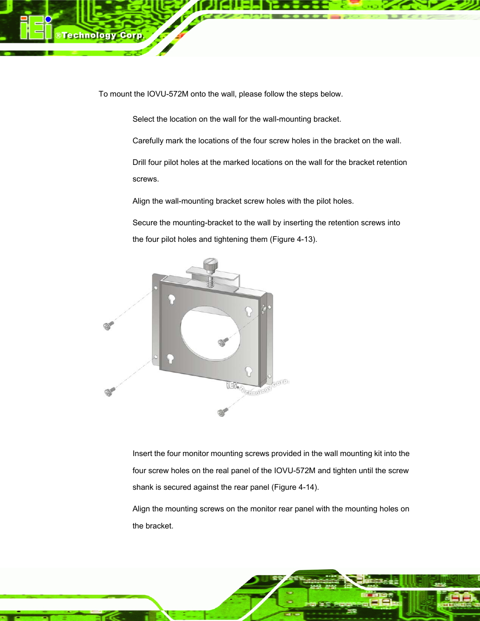 1 wall mounting, Figure 4-13: wall-mounting bracket | IEI Integration IOVU-572M User Manual | Page 33 / 53