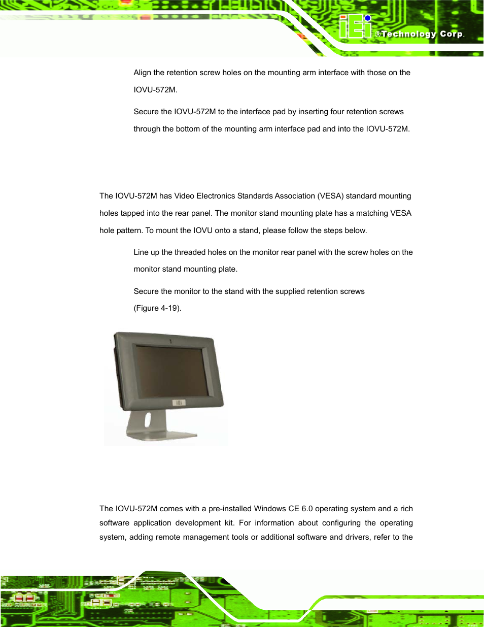 4 stand mounting, 5 software, Oftware | Figure 4-19: stand mounting | IEI Integration IOVU-572M User Manual | Page 38 / 53