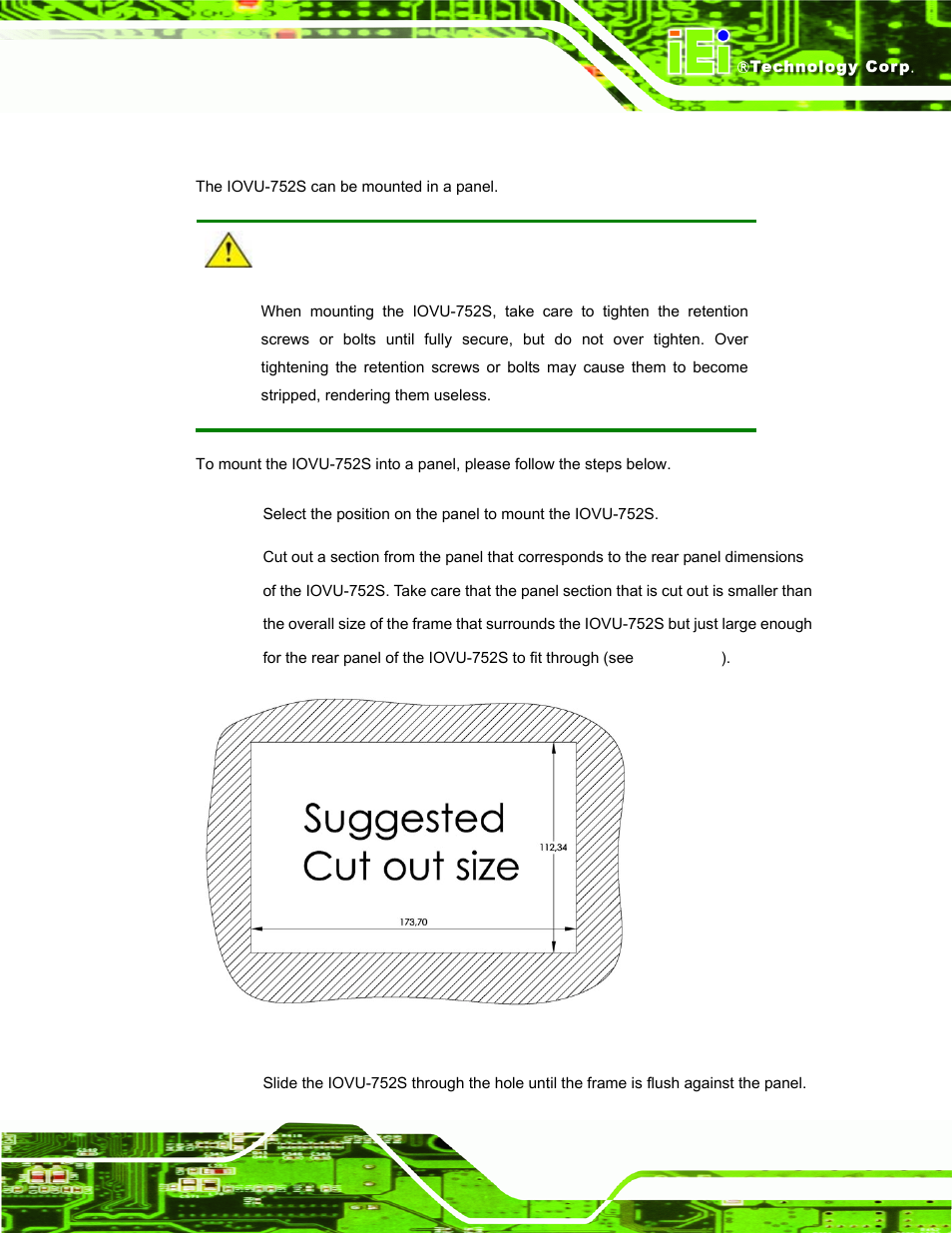 2 panel mounting, Figure 3-14: iovu-752s panel opening (mm) | IEI Integration IOVU-752S User Manual | Page 32 / 48