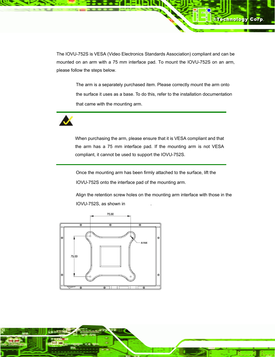 3 arm mounting, Figure 3-17: arm mounting retention screw holes | IEI Integration IOVU-752S User Manual | Page 34 / 48