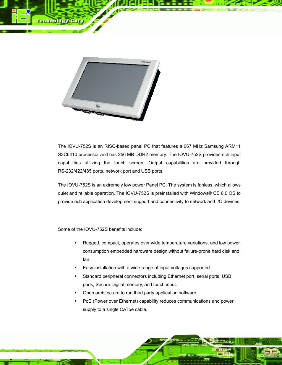 1 overview, 2 benefits, Verview | Enefits, Figure 1-1: iovu-752s | IEI Integration IOVU-752S User Manual | Page 9 / 48