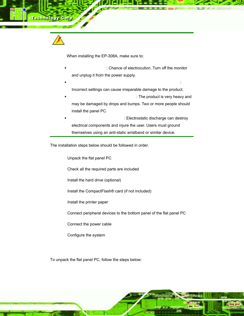 1 unpack the panel pc, Npack the, Anel | IEI Integration EP-308A v1.11 User Manual | Page 18 / 102