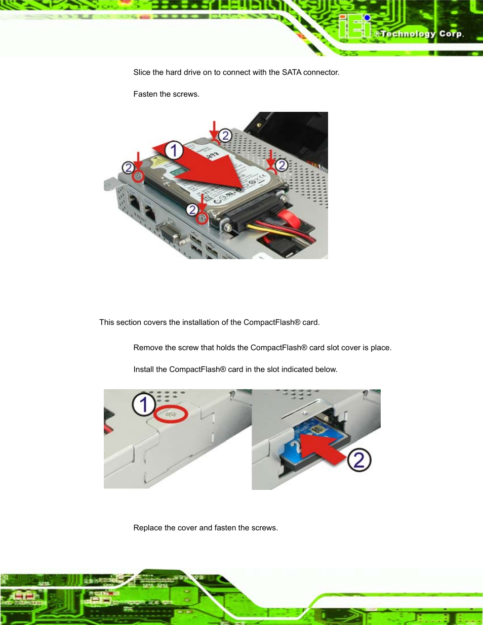 2 compactflash® installation, Figure 2-2: aluminum back cover retention screws, Figure 2–3: compactflash® install | IEI Integration EP-308A v1.11 User Manual | Page 21 / 102