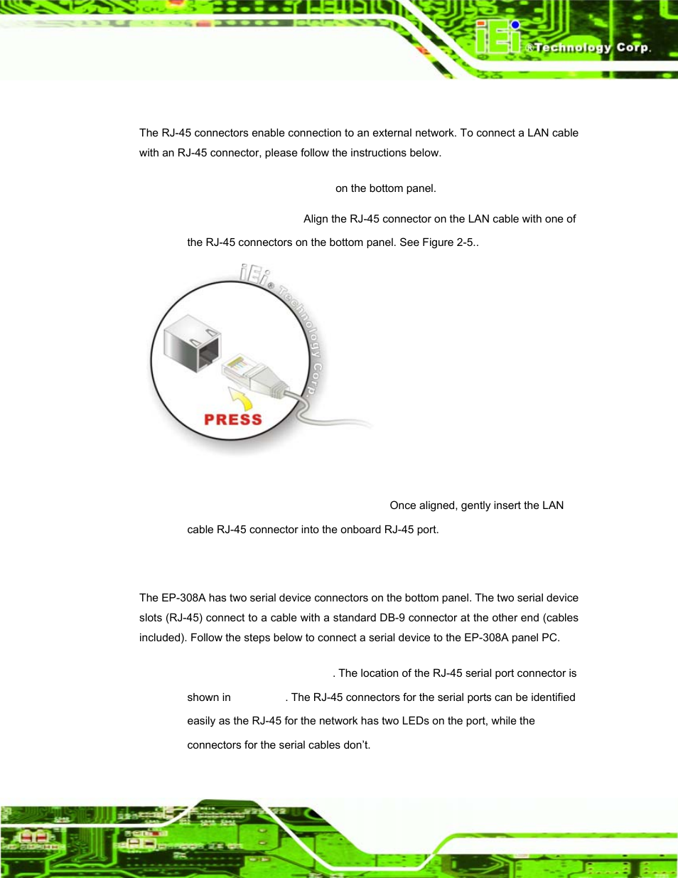 1 lan connection cable, 2 rj-45 to db-9 serial cable connection, Figure 2-5: lan connection | IEI Integration EP-308A v1.11 User Manual | Page 23 / 102