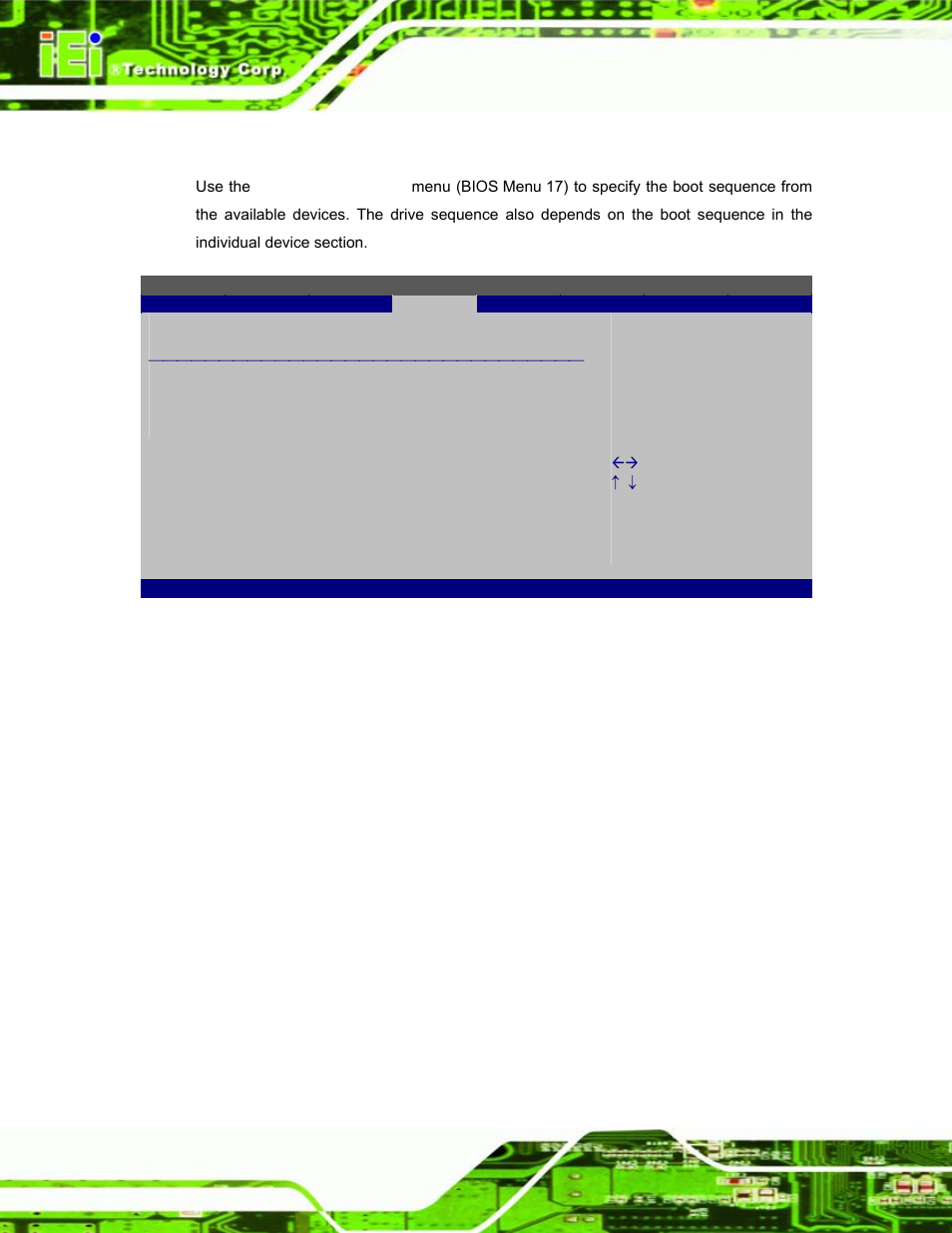 2 boot device priority, Bios menu 17: boot device priority settings | IEI Integration EP-308A v1.11 User Manual | Page 70 / 102