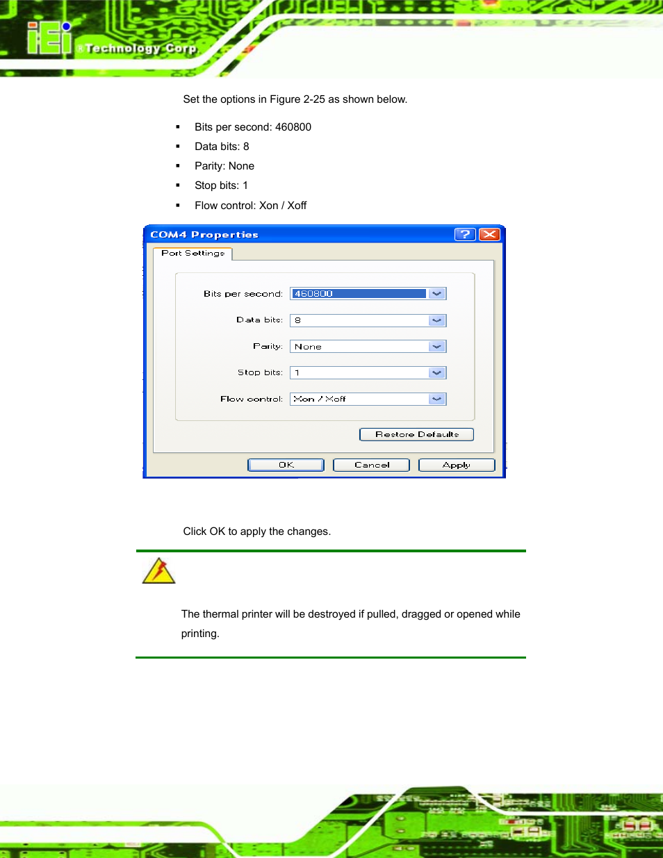 Figure 2-25: set communication options | IEI Integration EP-308A v1.12 User Manual | Page 36 / 102