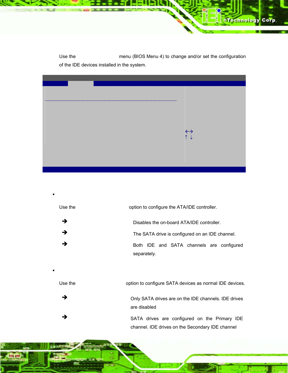 2 ide configuration, Bios menu 4: ide, Configuration | IEI Integration EP-308A v1.12 User Manual | Page 43 / 102