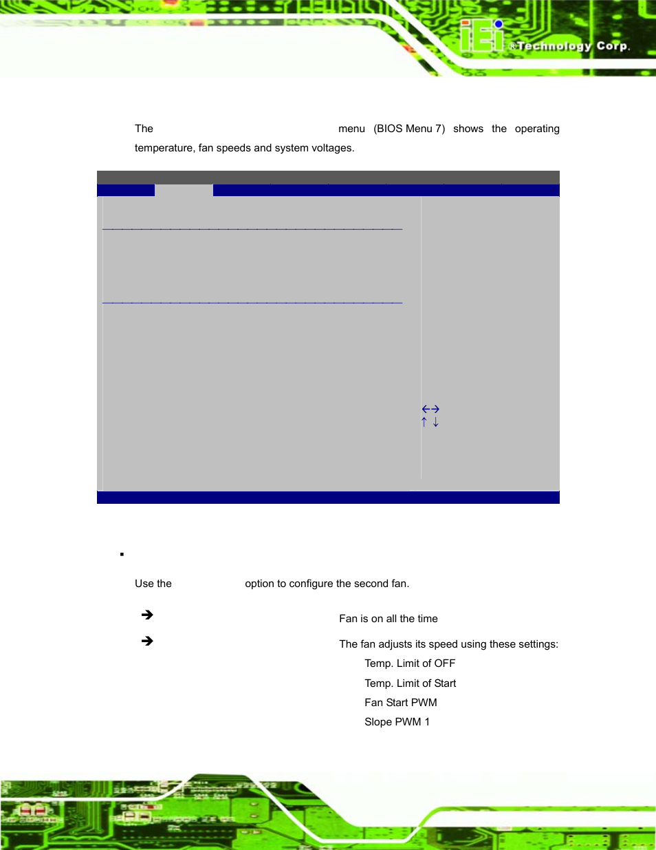4 hardware health configuration, Bios menu 7: hardware health configuration | IEI Integration EP-308A v1.12 User Manual | Page 51 / 102