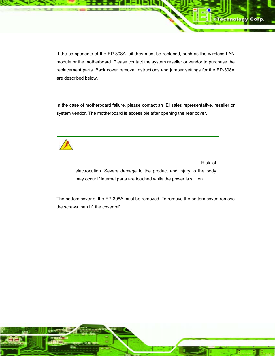 1 system maintenance introduction, 2 motherboard replacement, 3 cover removal | Ystem, Aintenance, Ntroduction, Otherboard, Eplacement, Over, Emoval | IEI Integration EP-308A v1.12 User Manual | Page 81 / 102