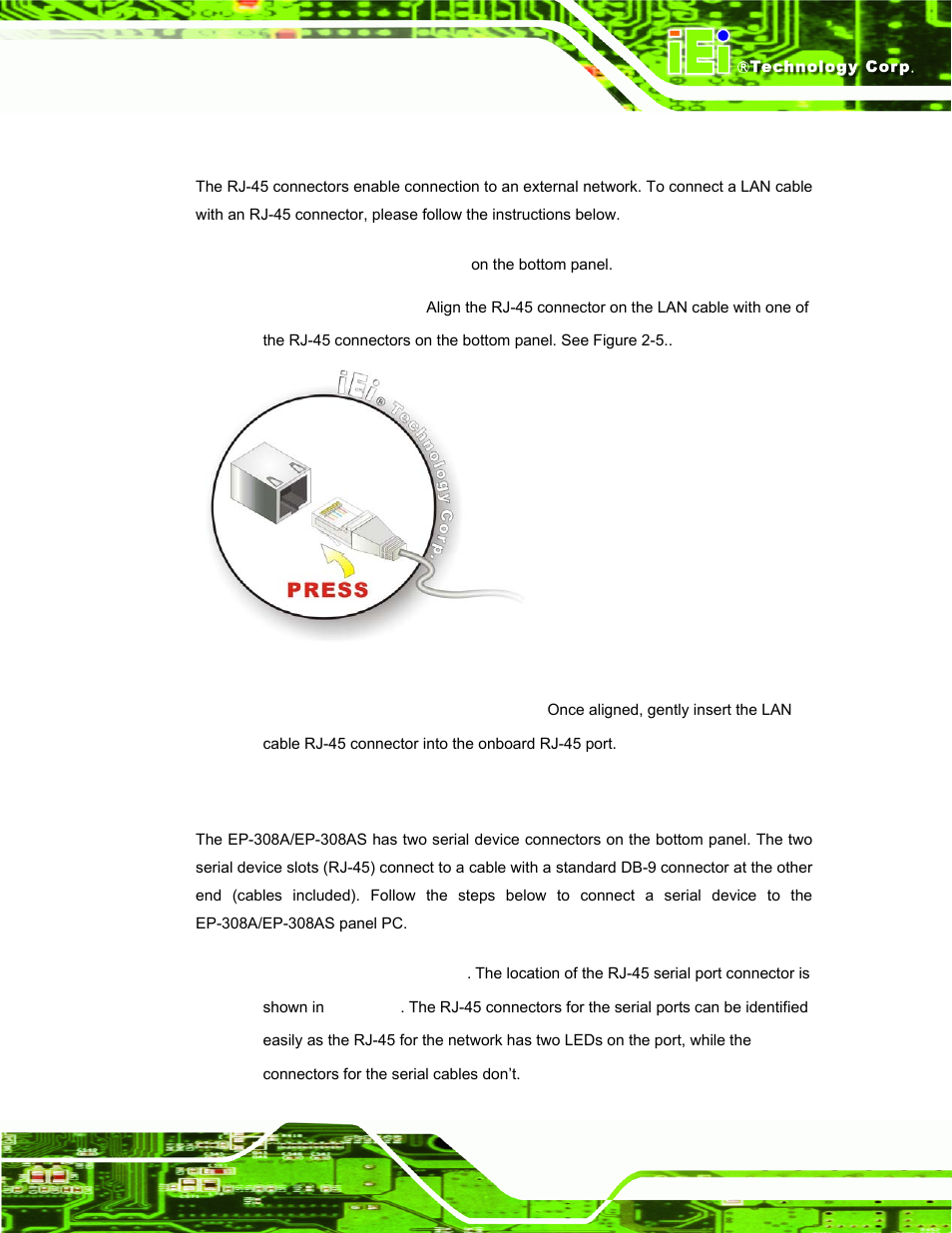 1 lan connection cable, 2 rj-45 to db-9 serial cable connection, Figure 2-5: lan connection | IEI Integration EP-308A v1.15 User Manual | Page 23 / 115