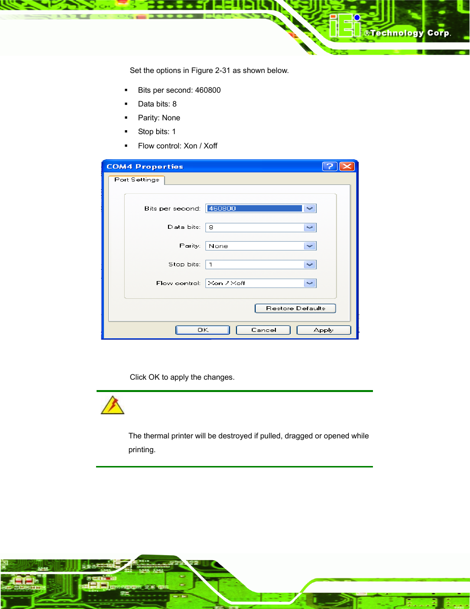 Figure 2-31: set communication options | IEI Integration EP-308A v1.15 User Manual | Page 39 / 115