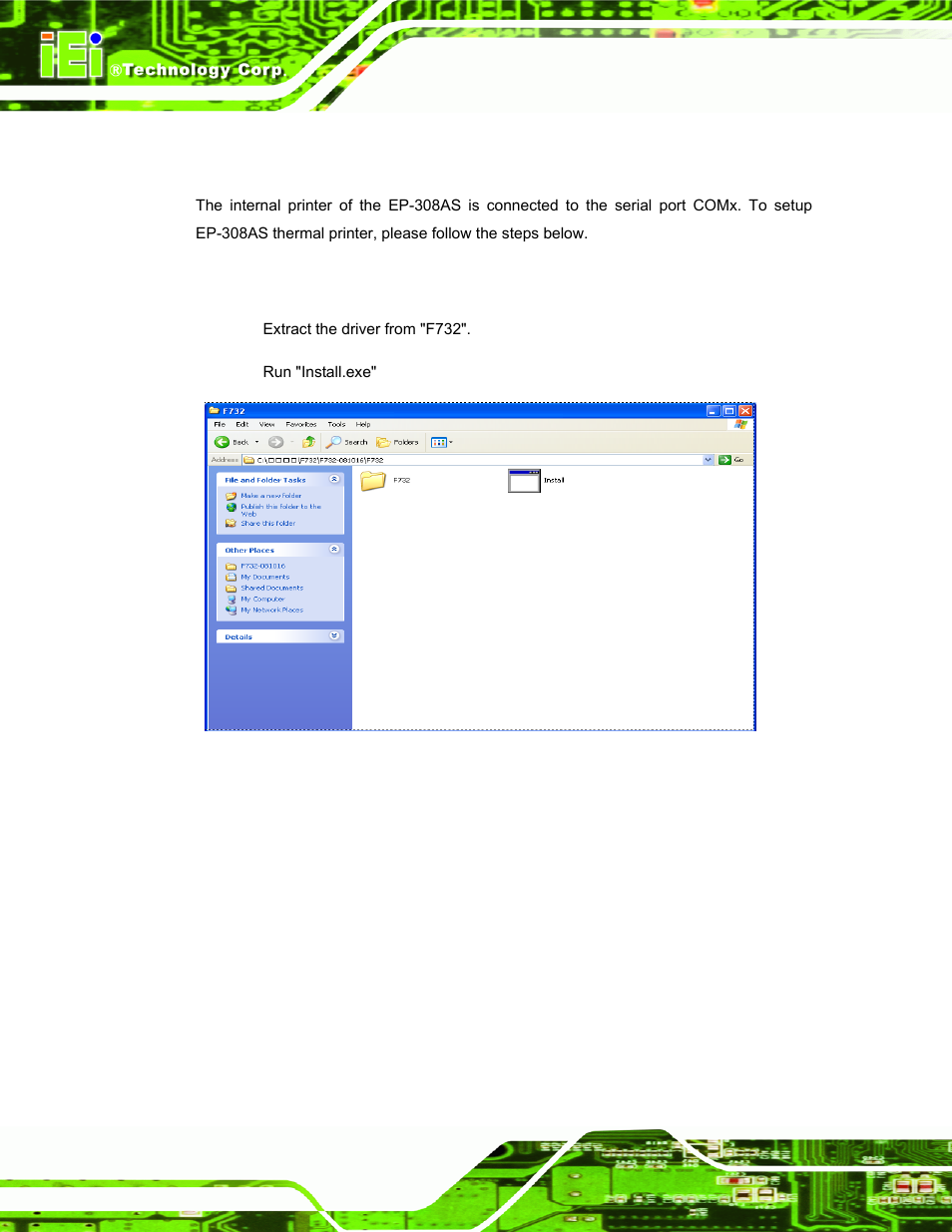 2 ep-308as thermal printer setup, 1 install the printer driver, Figure 2-32: printer installation file | IEI Integration EP-308A v1.15 User Manual | Page 40 / 115