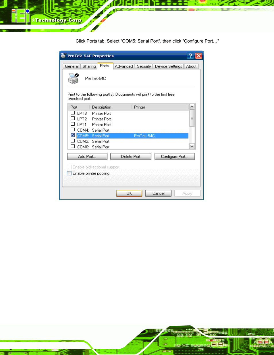 Figure 2-43: configure printer port | IEI Integration EP-308A v1.15 User Manual | Page 48 / 115