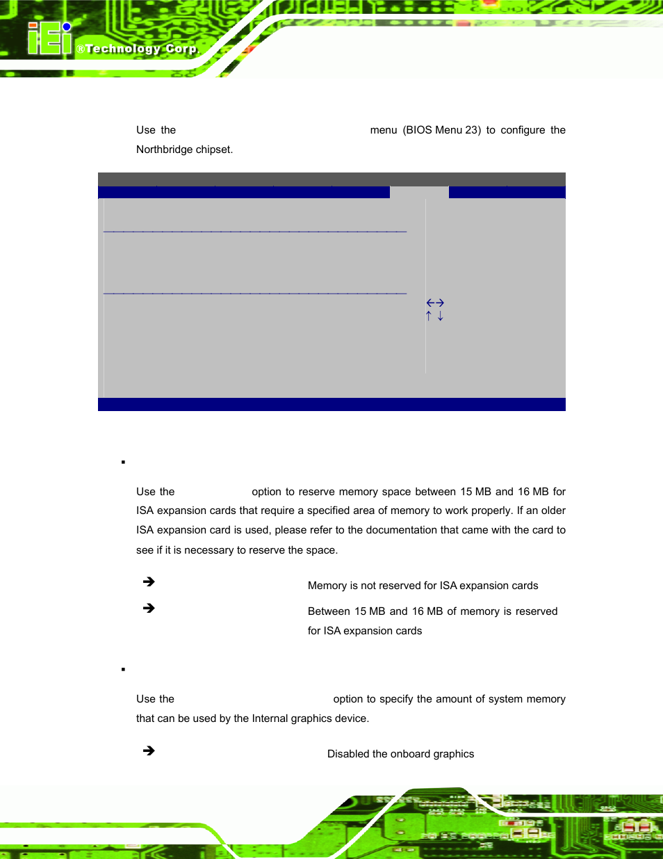 1 northbridge configuration, Bios menu 23: northbridge chipset configuration | IEI Integration EP-308A v1.15 User Manual | Page 88 / 115